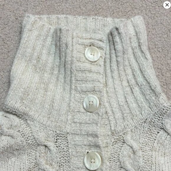 L.L. Bean Women’s Cream Cowl Neck Cable Knit Sweater Cardigan Size Large - Picture 2 of 6